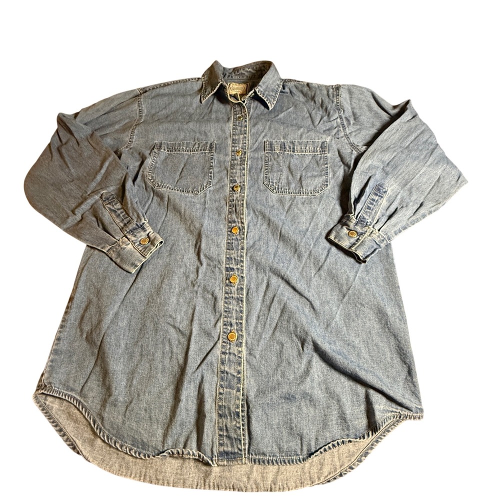 St. Johns Bay Denim Shirt Men Medium Tall Blue Long Sleeve Vintage Grandpacore